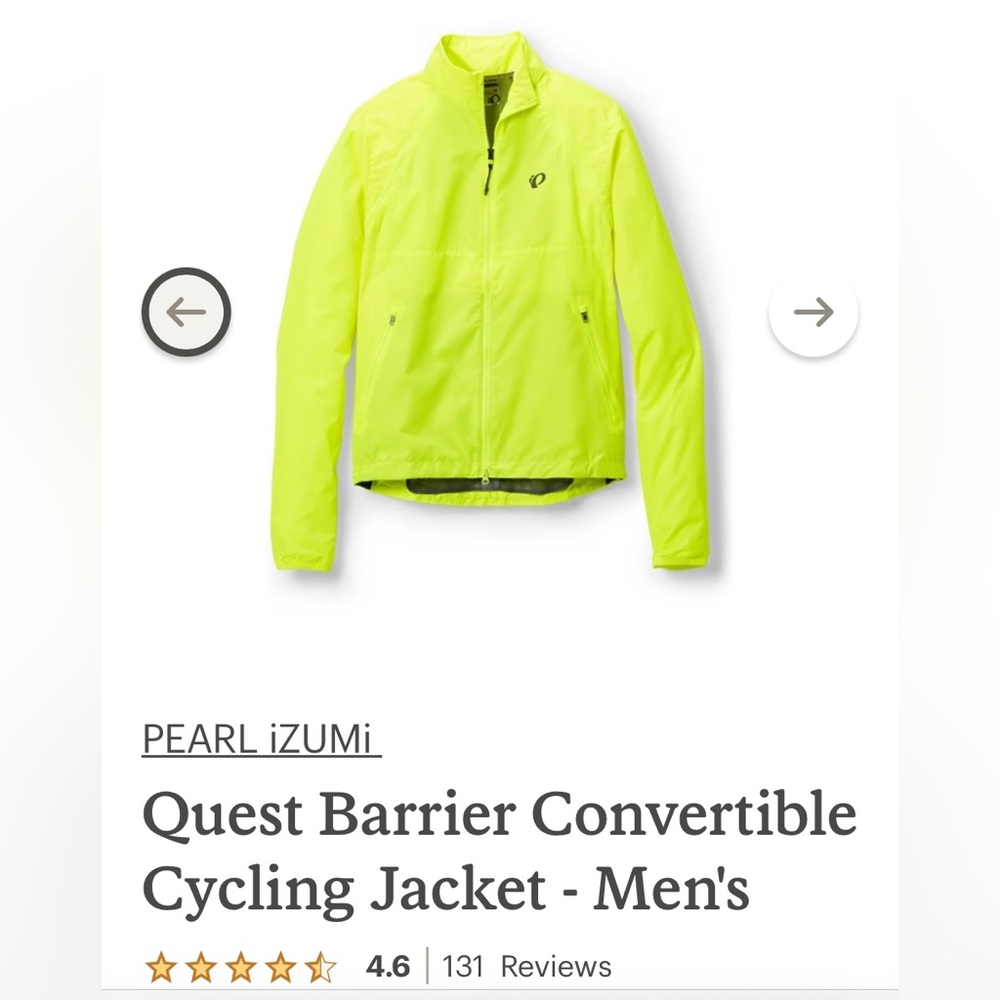 NWT Pearl Izumi Men's Quest Barrier Convertible Cycling Jacket - Neon Yellow